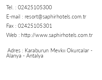 Saphir Resort & Spa iletiim bilgileri